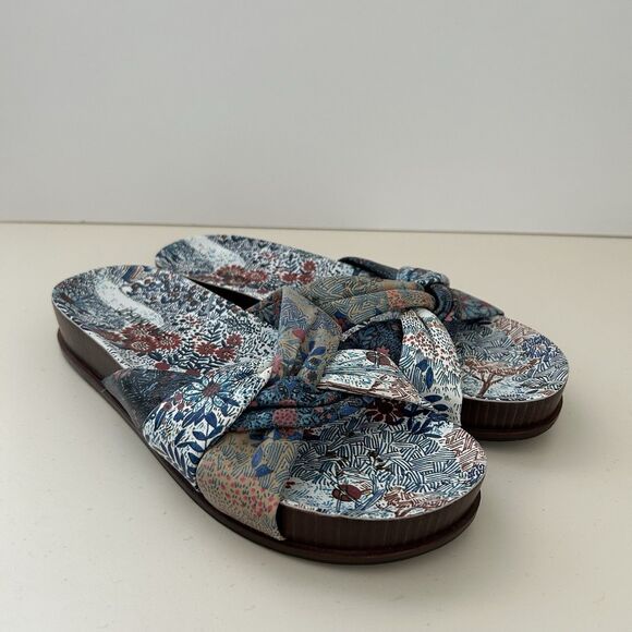 Johnny Was Twist Leather Sandals Slip On Womens Size 8 Floral Sunny Garden Boho - Picture 1 of 9